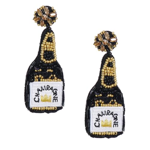Healvian Vintage Perlenohrringe Handgefertigte Bead Earrings mit Weinflaschen Design Schwarze Retro Ohrstecker Damen Schmuck für Frauen und Mädchen von Healvian