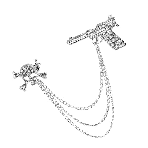 Healvian Vintage Skull Rhinestone Brosche mit Quaste und Kette Anstecknadel für Herrenanzüge und Festliche Outfits Elegantes Schmuckstück für Besondere Anlässe von Healvian