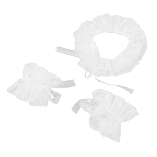 Healvian Vintage Spitzen-rüschenkragen und Abnehmbare Handschellen aus Weicher Spitze Stilvolles mit Halsband und Doppellagigen Manschetten für Halloween Cosplay und Festliche Kostüme von Healvian