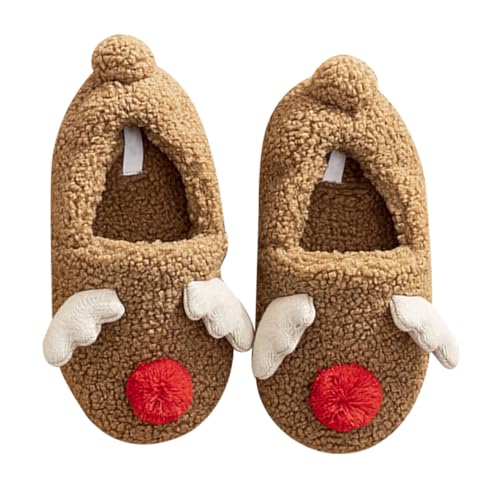 Healvian Warme Hausschuhe mit Elch Motiv Rutschfeste Weiche Winterpantoffeln für Drinnen Atmungsaktiv und Gemütlich für Kalte Füße und Weihnachtszeit Braun von Healvian