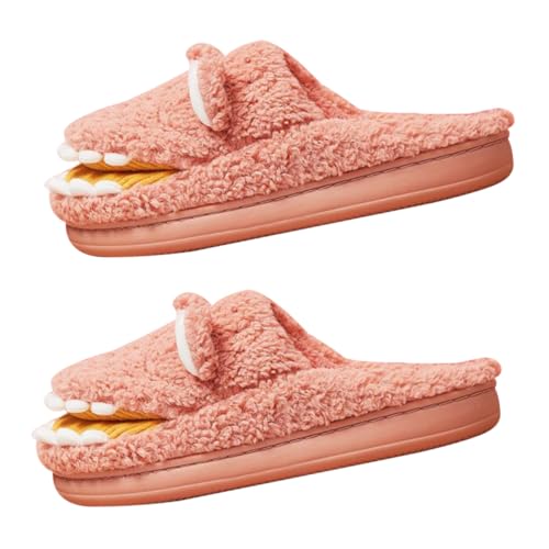 Healvian Warme Herbst Winter Hausschuhe Damen Cartoon Krokodil Design Rutschfeste Baumwoll Fleece Slipper Weiche und Langlebige Innenfütterung Gemütliche Pantoffeln für Zuhause von Healvian
