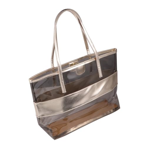 Healvian Wasserdichte Transparente Schultertasche für Damen Kreative PVC Beach Tote Bag mit Kleinem Geldbeutel Modische Leichte Umhängetasche für Outdoor und Alltag Goldfarbener Akzent von Healvian