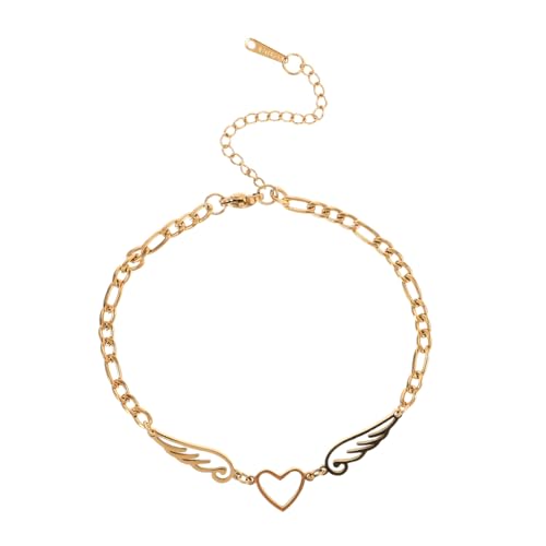 Healvian Wasserdichtes Edelstahl fußkettchen Damen mit Verstellbarer Kette Herz Engelsflügel anhänger Modisches Fußschmuck accessoire für Mädchen und Teens für Strand und Alltag von Healvian