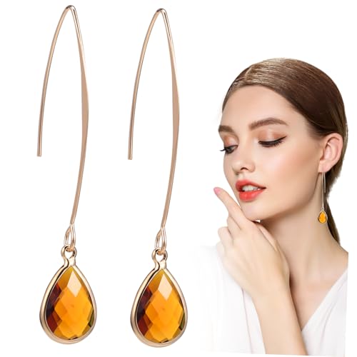Healvian Wasserfall Crystal Ohrringe aus Kupfer mit Orangefarbenem Tropfen Design Leichte Langlebige Ohrhänger für Frauen und Teenager Modischer Schmuck für Alltag und Festlichkeiten von Healvian
