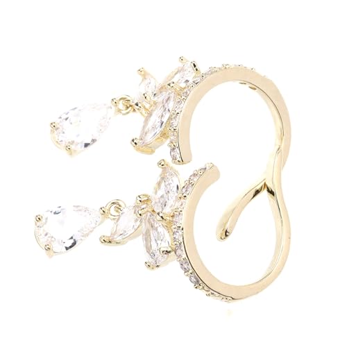 Healvian Wasserfall Zirkonia Ohrmanschetten Clip Ohrschmuck für Damen und Mädchen Ohrklemmen Ohrloch in Gold Vielseitig Kombinierbar für Party und Alltag von Healvian