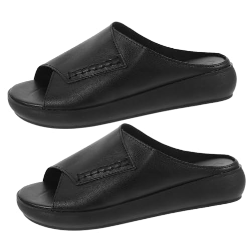 Healvian Wedge Sandalen Damen Sommer Plateau Sandaletten mit Weicher Sohle Bequeme Keilabsatz Pantoletten für Alltag und Strand Schwarz von Healvian