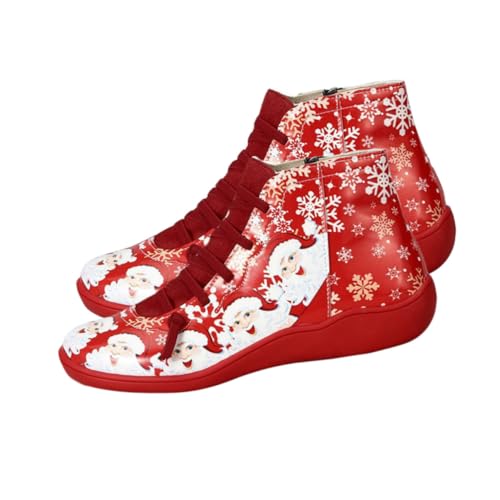 Healvian Weiche Damen Kurzstiefel Weihnachten PU Kunstleder Rutschfest Atmungsaktiv Herbst Winter Freizeit Schuhe von Healvian