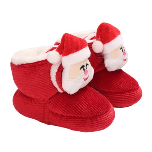 Healvian Weiche Warme Weihnachts Babyschuhe Gefütterte Baumwoll Booties mit Santa Claus Rutschfest Atmungsaktiv für Neugeborene und Krabbelkinder Rot von Healvian