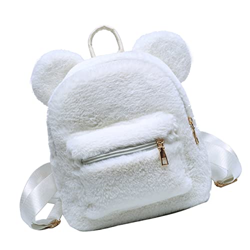 Healvian Weicher Winter Rucksack mit Verstellbarem Schultergurt Flauschiger Plüschoberfläche und Niedlichem Bärenohr Design Modischer Schulterrucksack für Mädchen und Frauen für Alltag von Healvian