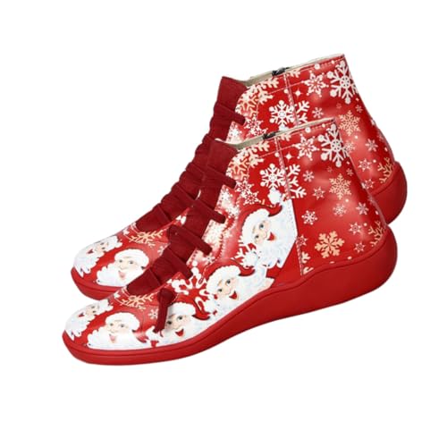 Healvian Weihnachtliche Damen Kurzstiefel Rot mit Weihnachtsmann Print Komfortable Freizeitschuhe für Festliche Anlässe Alltag Bühnenauftritte Healvian Weihnachtliche Damen Kurzstiefel Rot mit Weihnachtsmann Print Komfortable Freizeitschuhe für Festliche Anlässe Alltag Bühnenauftritte von Healvian