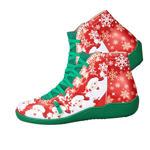 Healvian Weihnachtliche Damen Kurzstiefel mit Festlichem Motiv Atmungsaktiv Rutschfest für Herbst und Winter für Weihnachtsfeier Kostüm Bühne und Alltag Grün von Healvian