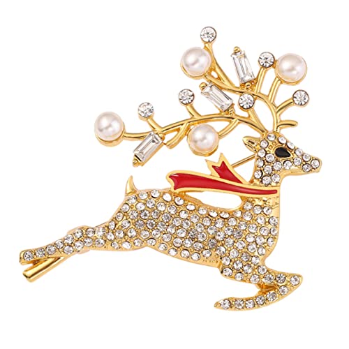 Healvian Weihnachtliche Elch Brosche mit Funkelnden Zirkonia Anstecknadel Kreative Corsage Gold Festlicher Schmuck für Damen für Party und Winterfest von Healvian