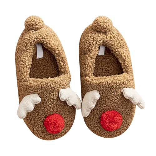 Healvian Weihnachtliche Hausschuhe mit Motiv Warmhaltend Rutschfeste Sohle Weiche Baumwollpantoffeln für Drinnen Kuscheliger Winter von Healvian
