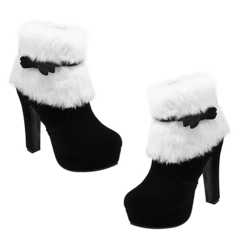 Healvian Weihnachtliche Kurzstiefel Damen Winterstiefel mit Hohem Absatz und Plateau Plüschfutter Seitlicher Reißverschluss Modische Schleifenverzierung Warm und Komfortabel für Alltag und von Healvian