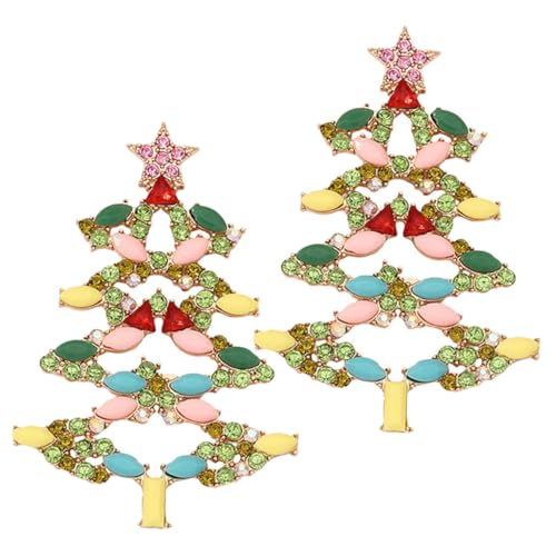 Healvian Weihnachtsbaum Ohrringe mit Bunten Strasssteinen Leichte Damen Ohrstecker Festlicher Schmuck für Weihnachten und Festliche Anlässe Accessoires von Healvian