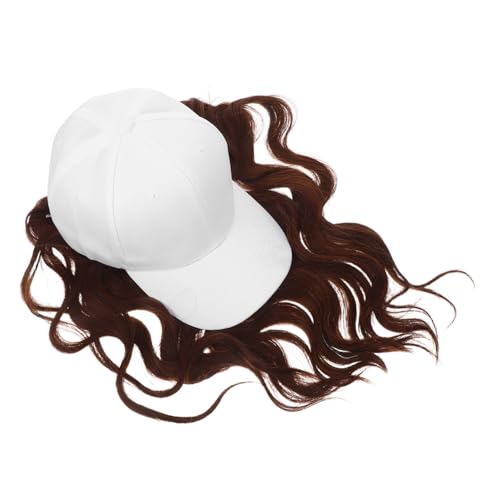 Healvian Weiße Baseballcap mit Abnehmbarer Lang-lockiger Perücke in Hellbraun Synthetische Wellige Haarmütze mit Natürlicher Optik für Damen Modische Haarmütze für Alltag und Healvian Weiße Baseballcap mit Abnehmbarer Lang-lockiger Perücke in Hellbraun Synthetische Wellige Haarmütze mit Natürlicher Optik für Damen Modische Haarmütze für Alltag und von Healvian