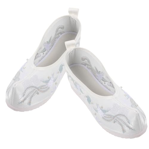 Healvian Weiße Bestickte Brautschuhe Damen Hochzeits Pumps aus Stoff Leicht Angenehm Langlebig Vintage Chinesischer Stil mit Absatz für Festliche Anlässe von Healvian