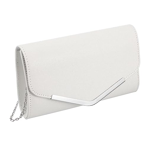 Healvian Weiße Damen Clutch Handtasche mit Kette Abendtasche für Hochzeit Party Ballkleid Mittelgroße Kapazität Modisches Geeignet für Formelle Anlässe von Healvian