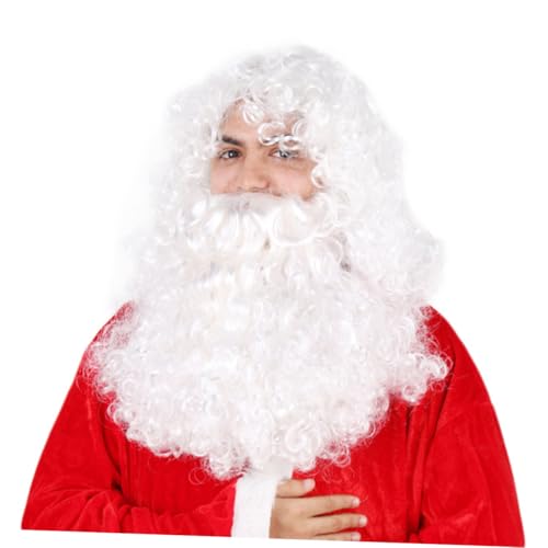 Healvian Weiße Lange Lockige Santa Claus Perücke mit Verarbeitung Modisch Sicher für Haut als Cosplay Requisite für Weihnachten Karneval Kostümfeier Party und Halloween von Healvian