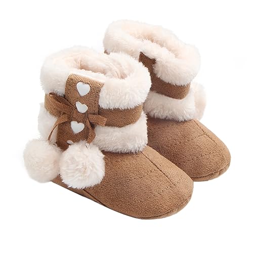 Healvian Winter Babyschuhe mit Schleifenmotiv Gefütterte Rutschfeste Krabbelschuhe für Kleinkinder Warme Prewalker in Braun Weiche Baumwollplüschsohle als Geschenkidee von Healvian