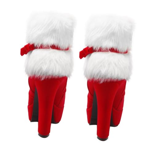 Healvian Winter Damen Stiefeletten mit Absatz und Dicker Plattform Weiches Plüschfutter Schleifenverzierung Kurze Ankle Boots in Rot Festliche Weihnachtsboots für Kalte Tage von Healvian