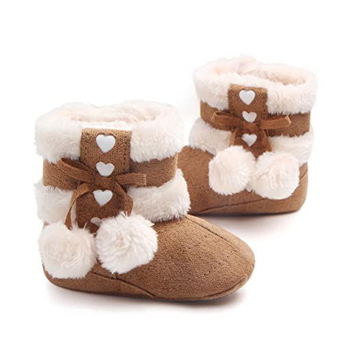 Healvian Winterstiefel Schuhe mit Rutsch Sohle Baumwollgefütterte Prewalker mit Schleifendekor Warme Krabbelschuhe für Jungen und Mädchen Weiche Lauflernschuhe Braun von Healvian