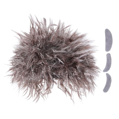 Healvian Wissenschaftler Kostüm Set mit Brauner Zopfperücke Klebe-brauen und Schnurrbart Realistische Gesichtshaare für Halloween Cosplay und Party Verstellbar und Angenehm für Erwachsene von Healvian