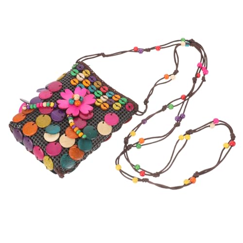 Healvian Woven Crossbody Bag Damen Handtasche mit Kokosnuss Schalen Perlen Boho Schultertasche Leicht und Strapazierfähig für Alltag Einkauf und Freizeit von Healvian