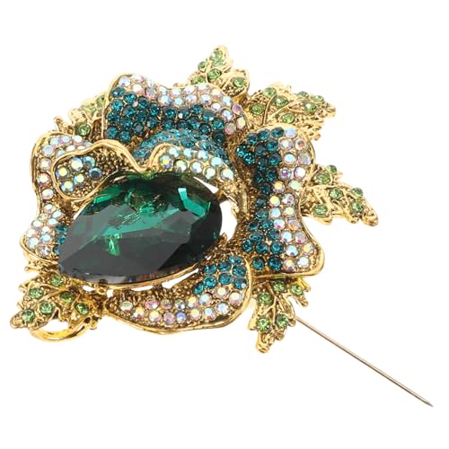 Healvian Wunderschöne Blumenbrosche mit Grünen Strasssteinen Anstecknadel für Damen Vielseitiger Schmuck für Kleider Schals und Festliche Anlässe Langlebiges Design von Healvian