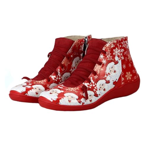 Healvian Xmas Short Boots Damen Rote PU Kunstleder Weihnachtsstiefel Atmungsaktiv Rutschfest Für Weihnachtsfeier Bühne Alltag von Healvian