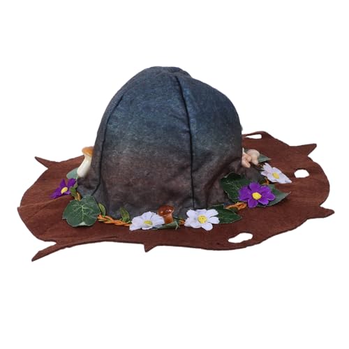 Healvian Zaubererhut Filz Hexenhut Für Halloween Party Cosplay Junge Mädchen Erwachsene Kopfbedeckung Accessoire Mit Blume Zaubererhut von Healvian