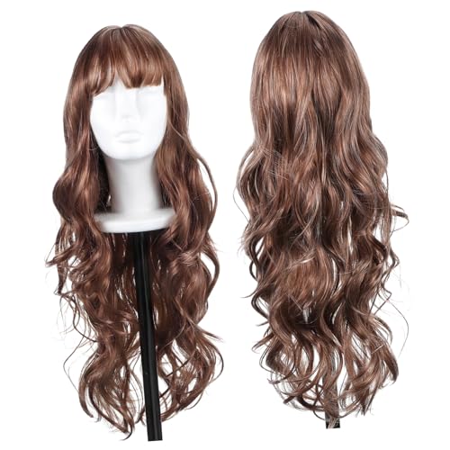 Healvian lange lockige haarperücke Perücken für Frauen mit Kostümkleid ausgefallene Perücken Echthaarperücken für schwarze Frauen Frau Perücke Hochtemperaturdraht Dunkelbraun von Healvian
