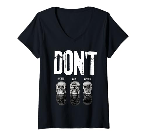 Damen Lustiges Hear See Speak No Evil Gothic Skulls Halloween T-Shirt mit V-Ausschnitt Damen Lustiges Hear See Speak No Evil Gothic Skulls Halloween T-Shirt mit V-Ausschnitt von Hear See Speak No Evil Gothic Skulls Halloween