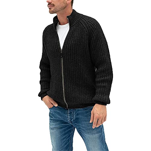 Hearda Herren Strickjacke mit Reissverschluss, Winter Stehkragen Gestrickt Cardigan Warm Langarm Wintermantel Strick Dicker Pullover Jacken für Winter und Übergang von Hearda