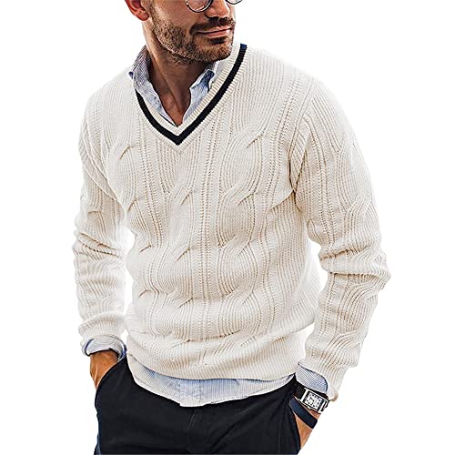 Hearda Herren Strickpullover Pullover Langarmshirt Freizeit Grobstrick Zopfstrick Slim Fit Basic Männer T-Shirt Strickpullover Sweater Freizeit Winter Warm Oberteile von Hearda