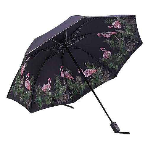 Hearda Regenschirm Manuell, Flamingo Muster 8 Rippen Taschenschirm Sturmfest Regenschirm Kompakt Schnelltrockend, Schützt vor Regen und Sonne, für Kinder Männer Frauen, Reise (Tropisch Flamingo) von Hearda