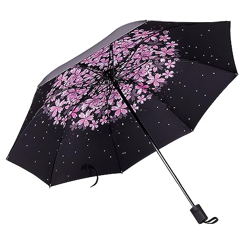 Hearda Regenschirm Manuell, Kirschblüten Muster 8 Rippen Taschenschirm Sturmfest Regenschirm Kompakt Schnelltrockend, Schützt vor Regen und Sonne, für Kinder Männer Frauen (Kirschblüten) von Hearda