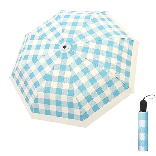 Hearda Regenschirm Manuell, Plaid Stil 8 Rippen Taschenschirm Sturmfest Leicht Regenschirm Kompakt Schnelltrockend, Schützt vor Regen und Sonne, für Kinder Männer Frauen, Reise (Blau) von Hearda