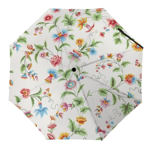 Hearda Regenschirm Manuell Öffnen, 3D Floral Muster Taschenschirm Sturmfest Regenschirm Wasserdicht Kompakt Sonnenschutz Reise Regenschirm für Damen Herren Kinder (Ethnisch Stil) von Hearda