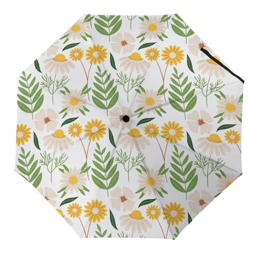 Hearda Regenschirm Manuell Öffnen, 3D Floral Muster Taschenschirm Sturmfest Regenschirm Wasserdicht Kompakt Sonnenschutz Reise Regenschirm für Damen Herren Kinder (Gänseblümchen) von Hearda