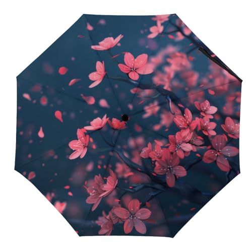 Hearda Regenschirm Manuell Öffnen, 3D Floral Muster Taschenschirm Sturmfest Regenschirm Wasserdicht Kompakt Sonnenschutz Reise Regenschirm für Damen Herren Kinder (Pflaumenblüte) von Hearda