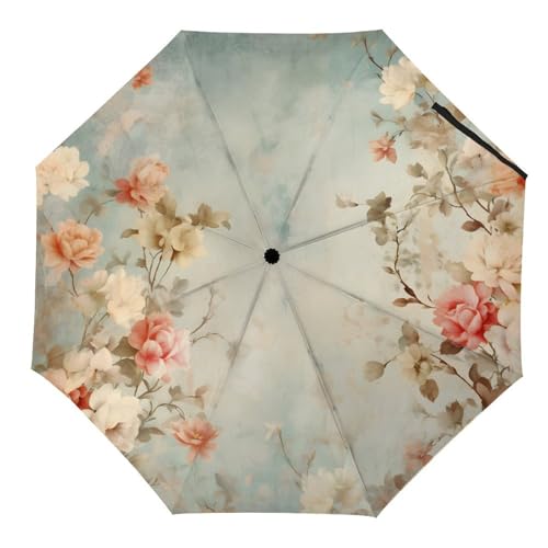 Hearda Regenschirm Manuell Öffnen, 3D Floral Muster Taschenschirm Sturmfest Regenschirm Wasserdicht Kompakt Sonnenschutz Reise Regenschirm für Damen Herren Kinder (Vintage Stil) von Hearda