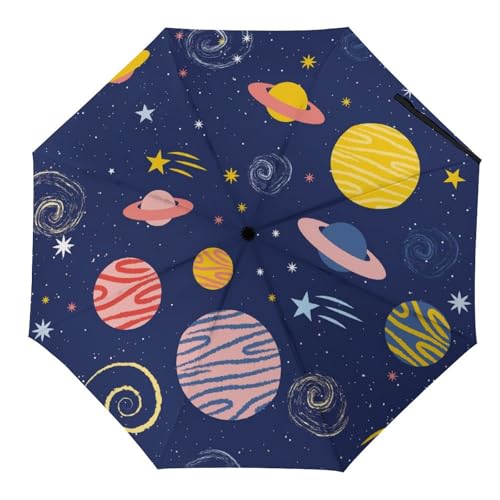 Hearda Regenschirm Manuell Öffnen, 3D Planet Muster Taschenschirm Sturmfest Leicht Regenschirm Wasserdicht Kompakt Sonnenschutz Reise Regenschirm für Damen Herren Kinder (Interstellar) von Hearda