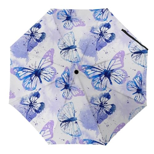 Hearda Regenschirm Manuell Öffnen, 3D Schmetterling Muster, Wasserdicht, UV-Schutz, Reise Regenschirm für Damen, Herren & Kinder (Aquarell) von Hearda