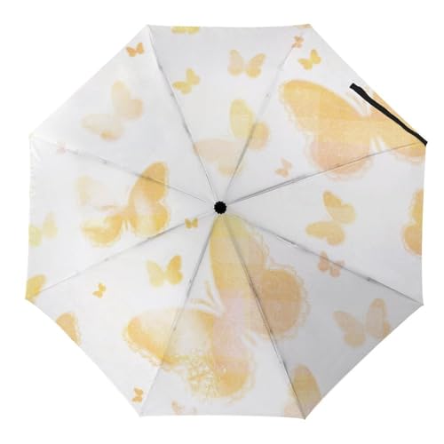Hearda Regenschirm Manuell Öffnen, 3D Schmetterling Muster Taschenschirm Sturmfest Regenschirm Wasserdicht Kompakt Sonnenschutz Reise Regenschirm für Damen Herren Kinder (Gelb Schmetterling) von Hearda