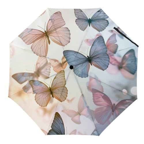 Hearda Regenschirm Manuell Öffnen, 3D Schmetterling Muster, Wind- & Wasserdicht, UV-Schutz, Für Damen, Herren & Kinder von Hearda