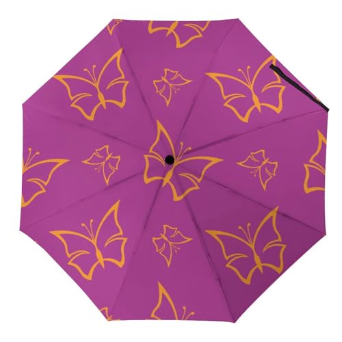 Hearda Regenschirm Manuell Öffnen, 3D Schmetterling Muster Taschenschirm Sturmfest Wasserdicht Kompakt Sonnenschutz Reise Regenschirm für Damen Herren Kinder (Schmetterling) von Hearda