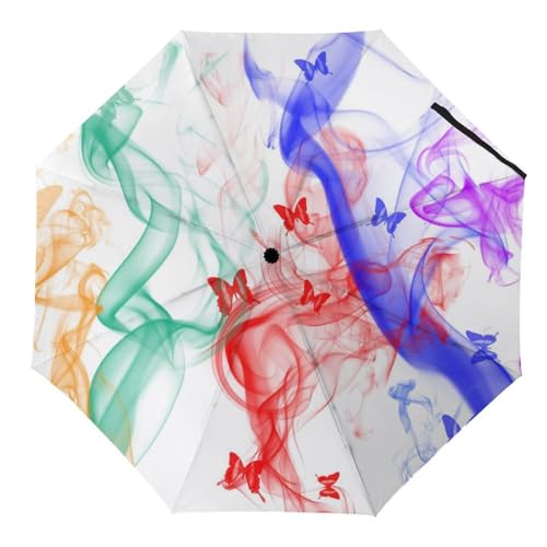 Hearda Regenschirm Manuell Öffnen, 3D Schmetterling Muster Taschenschirm Sturmfest Wasserdicht Kompakt Sonnenschutz Reise Regenschirm für Damen Herren Kinder (Schmetterling 4) von Hearda