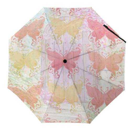 Hearda Regenschirm Manuell Öffnen, 3D Schmetterling Muster Taschenschirm Sturmfest Wasserdicht Kompakt Sonnenschutz Reise Regenschirm für Damen Herren Kinder (Schmetterling 5) von Hearda