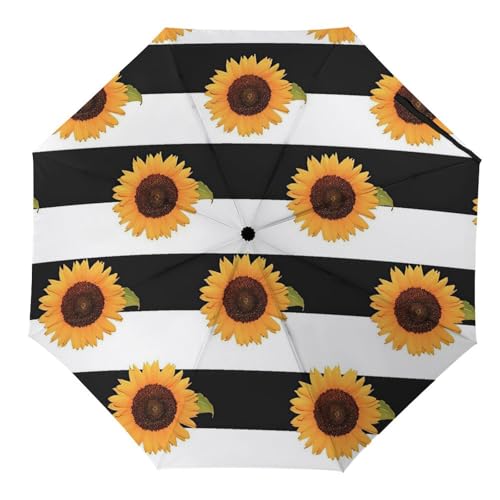 Hearda Regenschirm Manuell Öffnen, 3D Streifen Drucken Taschenschirm Sturmfest Leicht Regenschirm Wasserdicht Kompakt Sonnenschutz Reise Regenschirm für Damen Herren Kinder (Gelb Sonnenblume) von Hearda